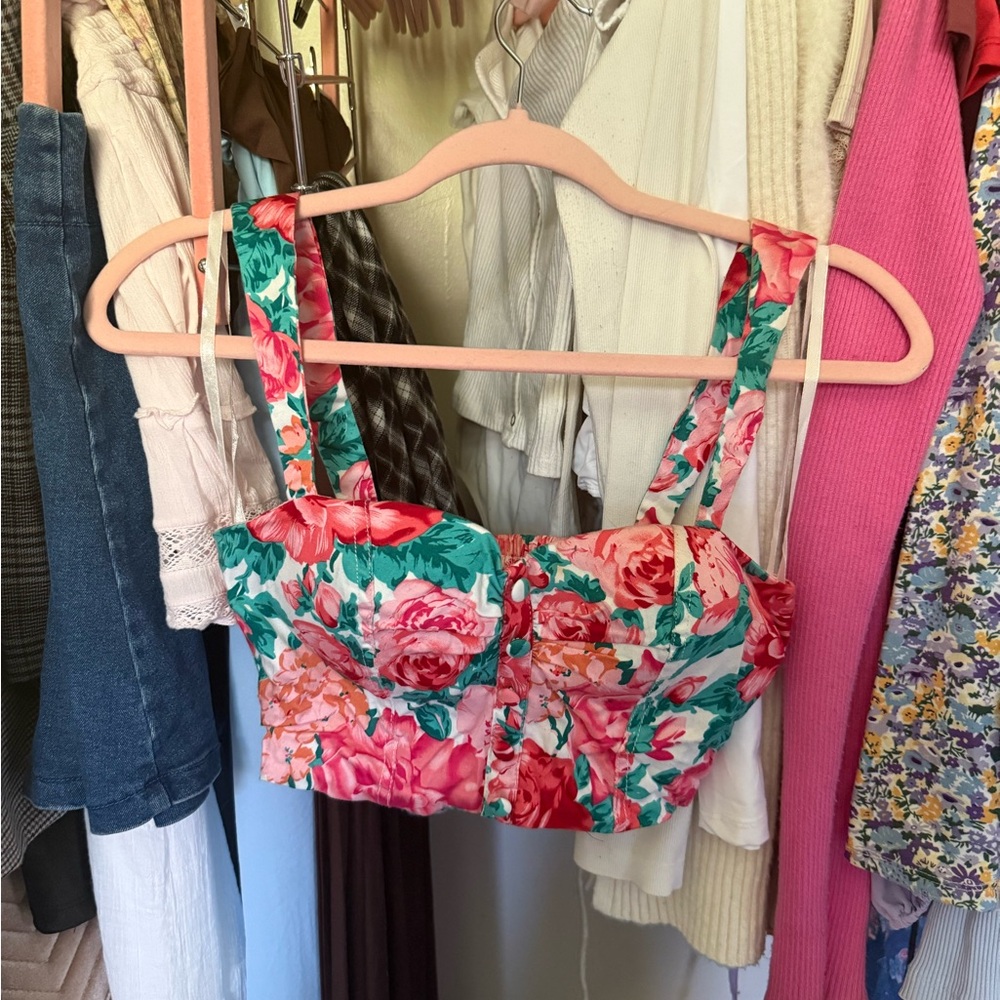 Parisian Works Pink and Green Bustier Cropped Top